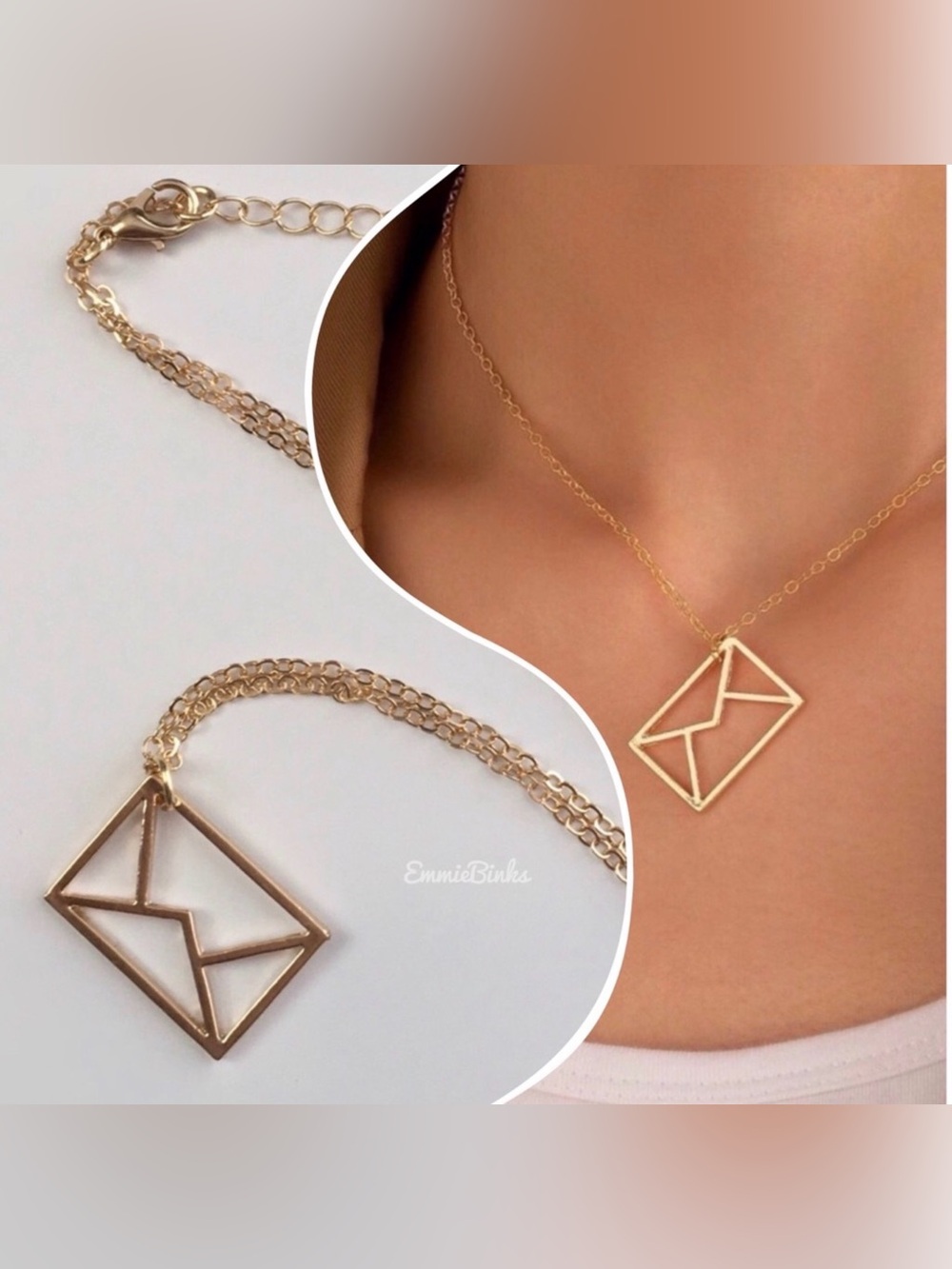 💥3/$28 New Golden Envelope Pendant Necklace ~ Poshmark Mailer Merch Necklace